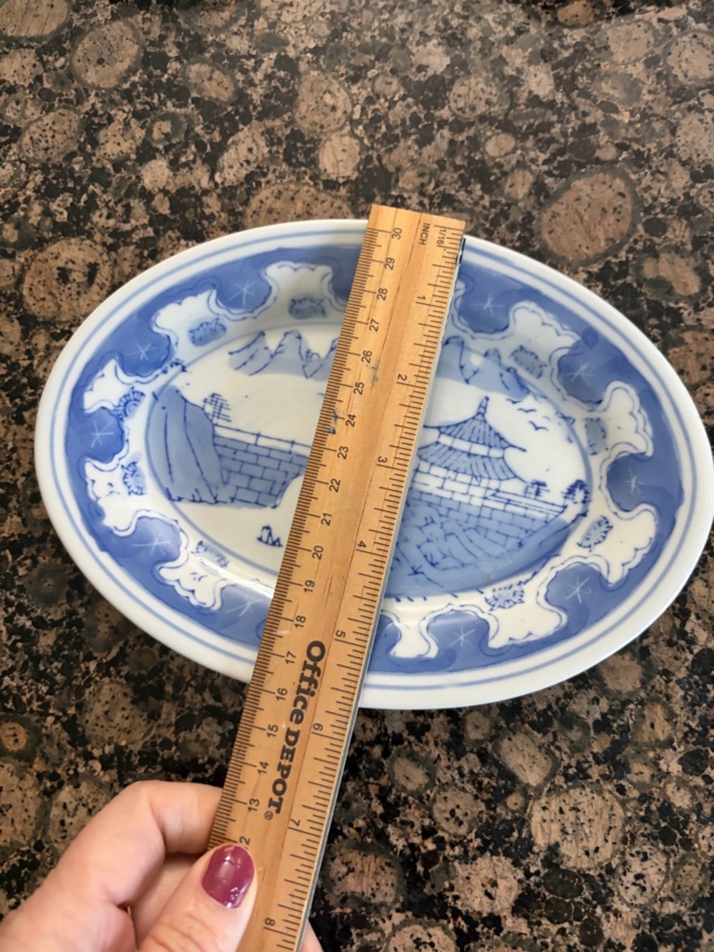 Blue and White Scenic Oval Ceramic Plate - Decorative Accent - Picture 4 of 4